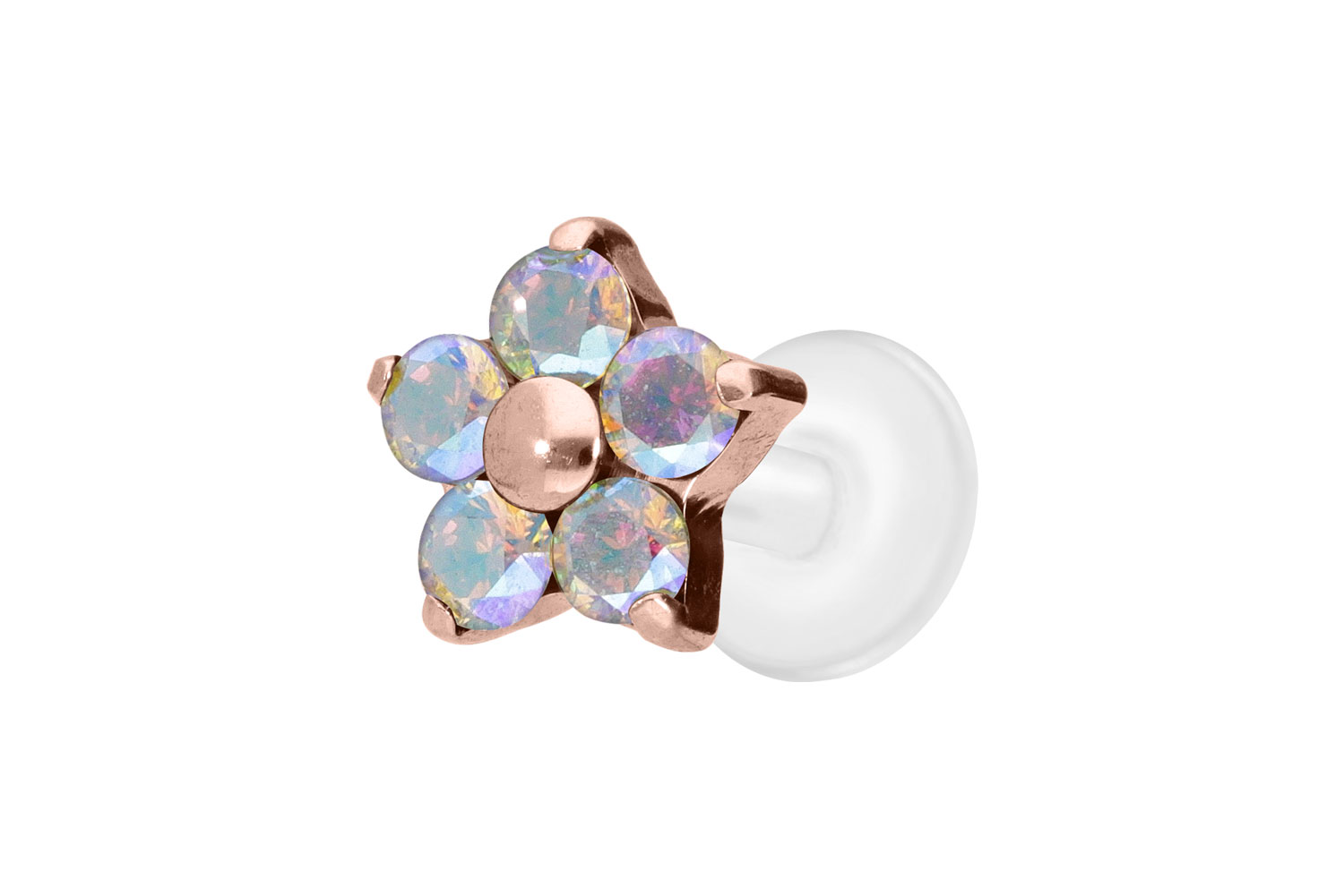 PTFE Labret Piercing mit Innengewinde + Titan-Aufsatz KRISTALLBLUME